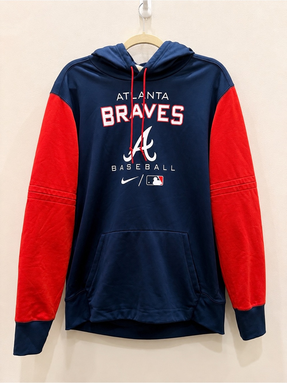 Atlanta Braves Hoodie Sweatshirt Mens L Blue MLB Baseball Nike Therma Fit